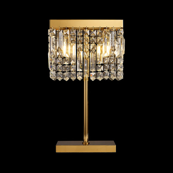 30x10cm Rectangular Table Lamp, 2 Light E14, Gold/Crystal (1230HAL111C)