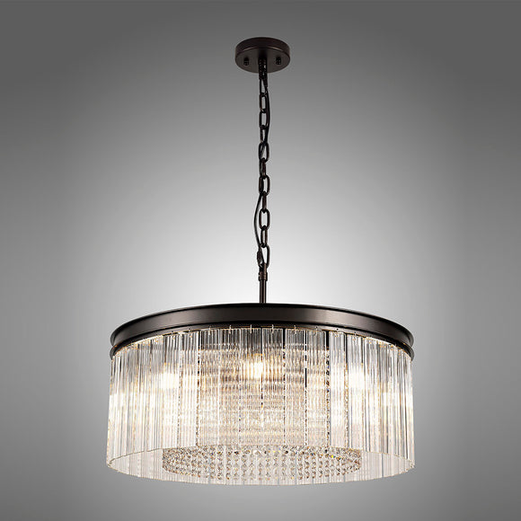 8 Light Ceiling Pendant - Brown Oxide with Clear Glass Pieces and Crystal Buttons (1230LON102A)