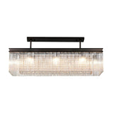 11 Light Rectangular Pendant - Brown Oxide with Clear Glass Pieces and Crystal Buttons (1230LON104A)