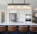 11 Light Rectangular Pendant - Brown Oxide with Clear Glass Pieces and Crystal Buttons (1230LON104A)