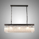 11 Light Rectangular Pendant - Brown Oxide with Clear Glass Pieces and Crystal Buttons (1230LON104A)