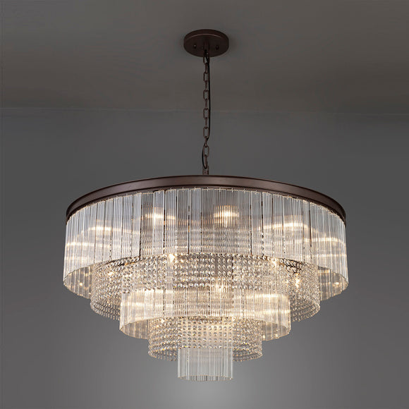 27 Light Round Ceiling Pendant - Brown Oxide with Clear Glass Pieces and Crystal Buttons (1230LON166A)