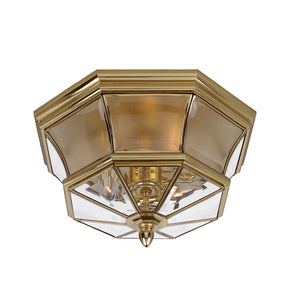 3 Light Exterior / Bathroom IP44 Ceiling Flush Lantern Polished Brass (0178NEWF)