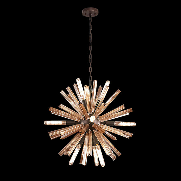 10 Light Round Pendant in Brown Oxide with Champagne Gold Glass (1230THU6B)