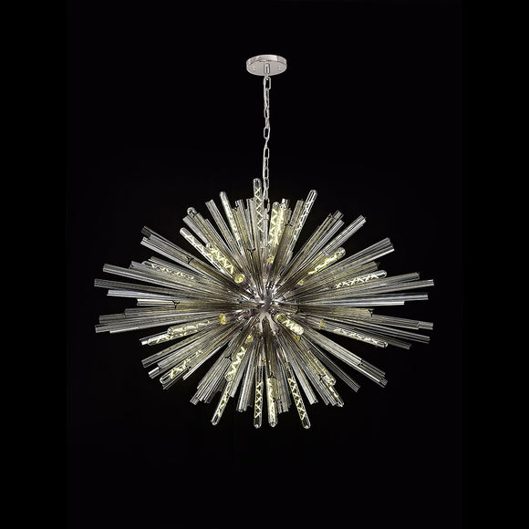 32 Light Oval Pendant in Polished Nickel with Smoked Glass (1230THU10B)