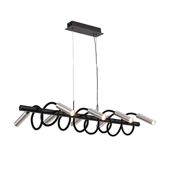 8 Light Linear Flexible Ceiling Pendant, Black and Aluminium Finish (1230TUB16A)