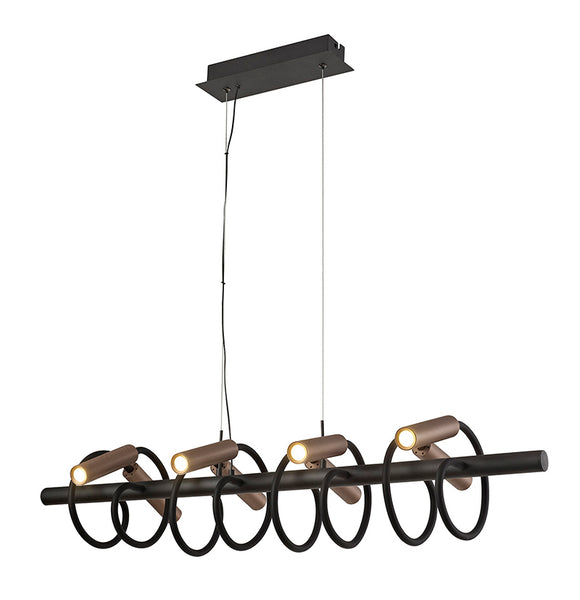 8 Light Linear Flexible Ceiling Pendant, Black and Satin Copper Finish (1230TUB18A)