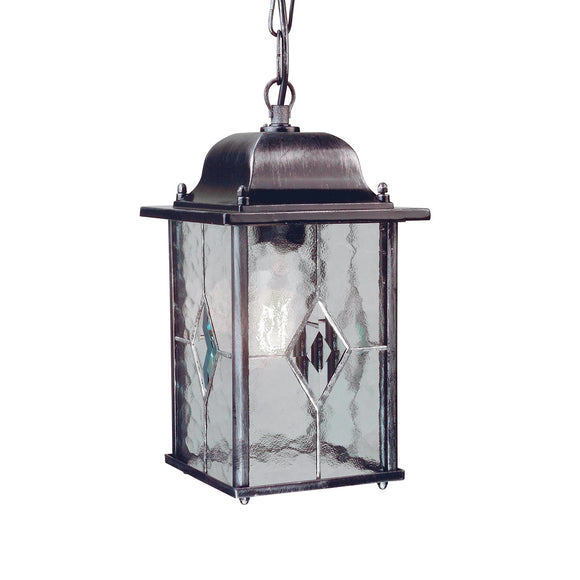 Traditional outdoor hanging chain lantern  - Black and Silver (0178WEXWX9)
