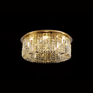 65cm Round Flush Chandelier, 8 Light E14, Gold/Crystal (1230HAL71B)